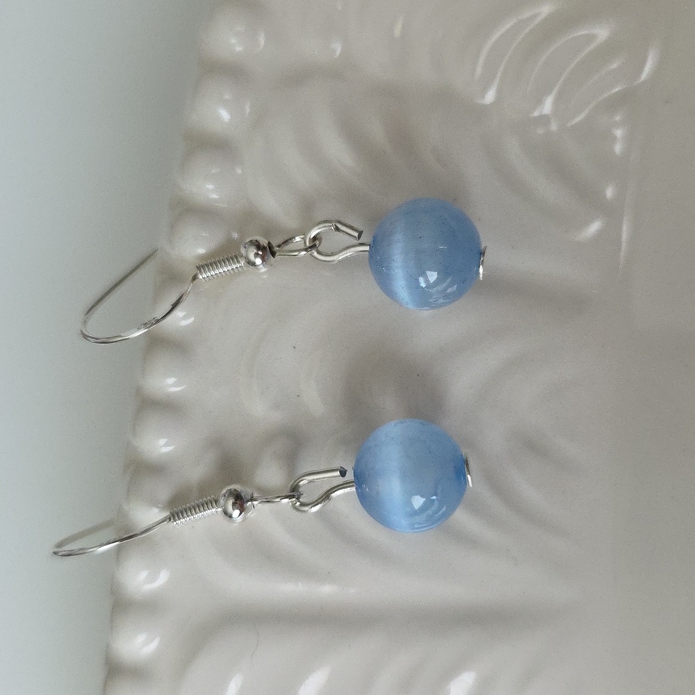 BLUE SELENITE  Pastel Beaded Handcrafted Artisan Earrings
